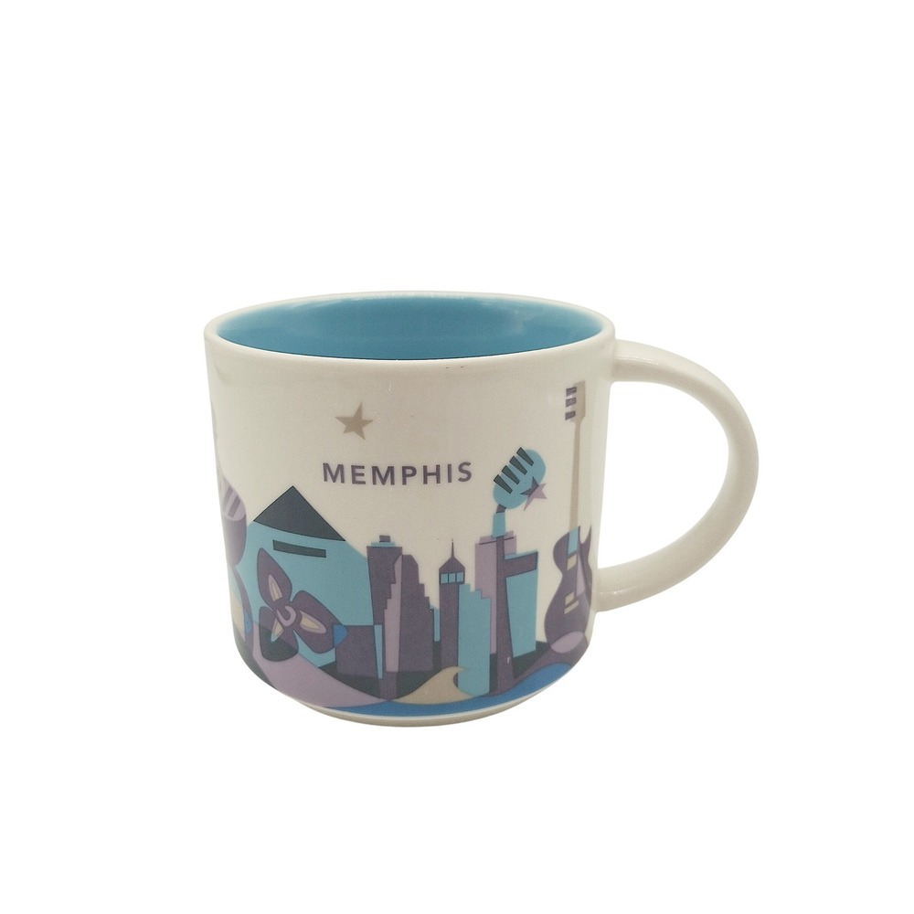 Starbucks You Are Here Collection Memphis Mug 2015 Blue Interior 14oz Coffee Cup